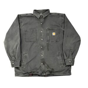 Vintage Carhartt Mens XL Grey Blanket Lined Canvas Shirt Jacket Workwear Coat